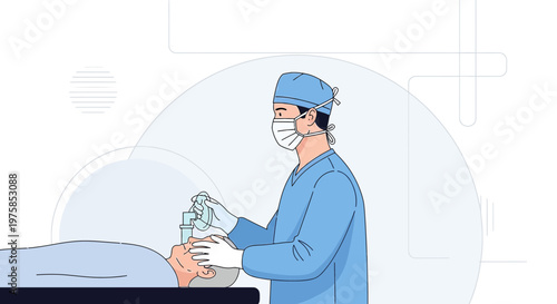 Anesthesiologist Administering Anesthesia Mask to Patient Before Surgery in Operating Room