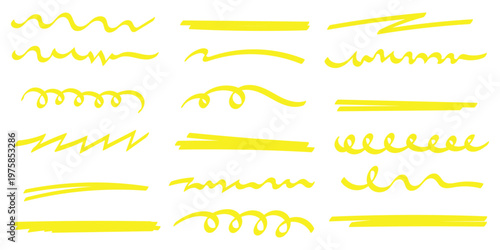 Red brush stroke underline collection. Marker red pen highlights squiggle stroke. Vector swoosh brush handwritten underline set for accent, pencil emphasis element. Vector illustration