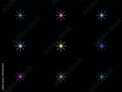 Multicolored starburst shapes on a sleek with vibrant hues and dynamic lines