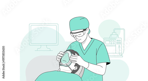 Anesthesiologist Applying Mask to Patient Before Surgery in Operating Room
