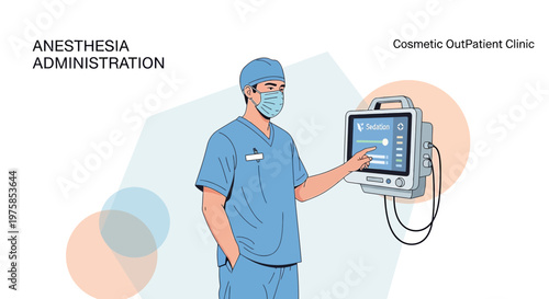 Anesthesiologist Administers Anesthesia Using Modern Medical Monitor in Clinic
