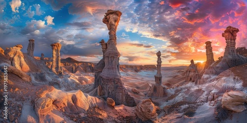 Epic Hoodoo Towers in Fiery Desert Sunset