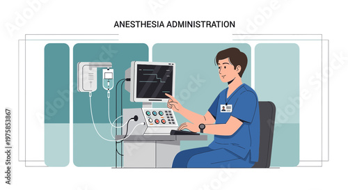 Anesthesiologist Monitoring Patient Vital Signs During Surgery with Anesthesia Machine
