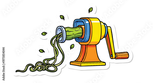 cartoon spaghetti maker machine with green noodles