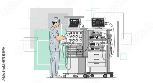Anesthesiologist Operating Anesthesia Machine in Operating Room