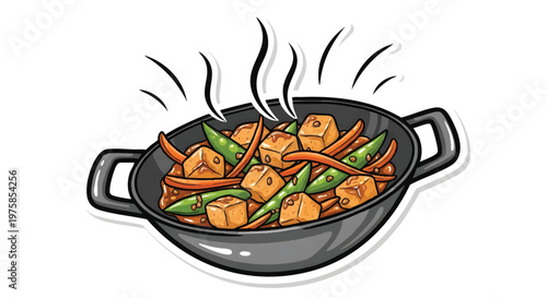 stir-fry dish with chicken and vegetables in wok pan