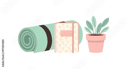Yoga mat and plant on a peaceful background