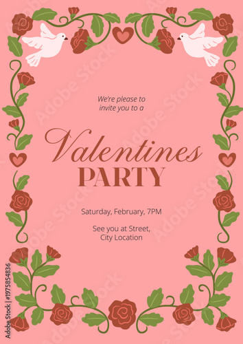 Romance Valentines Love Seasonal frame layout design vector illustration for invitation and backgrounds