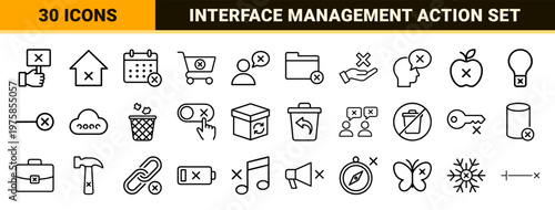 Minimalist outline icons for data deletion and file management symbols