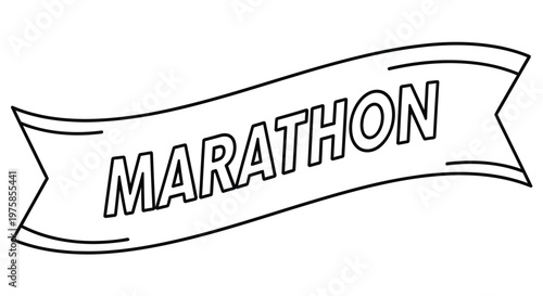A simple black and white line drawing of a ribbon displaying the word marathon