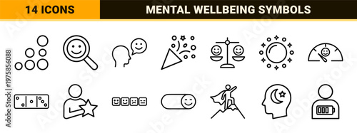 Minimalist happiness and positive emotion outline icon set