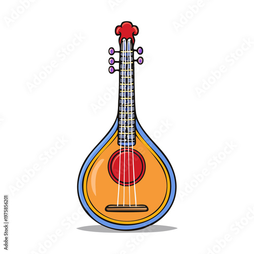 Traditional European Mandolin with Warm Orange Body and Blue Rim Decorative Stringed Instrument