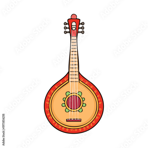 Traditional Portuguese guitar with decorative elements and strings for music performance