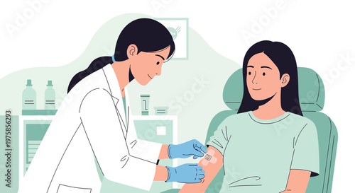 Doctor administering vaccine to patient in clinic, medical vaccination concept