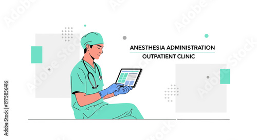 Anesthesiologist with Tablet in Outpatient Clinic, Anesthesia Administration
