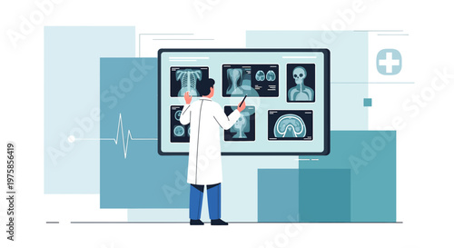 Doctor Analyzing X-rays on Digital Screen, Medical Diagnosis and Healthcare Concept