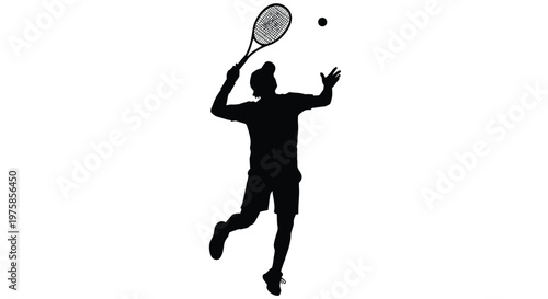 Silhouette of a tennis player in mid swing preparing to hit a ball