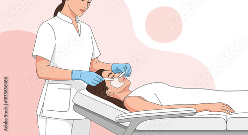 Beautician Applying Facial Mask to Woman Lying on Spa Bed