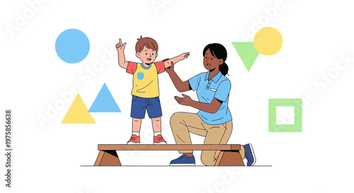 Child Physical Therapy: Balance Training with Therapist on Balance Beam