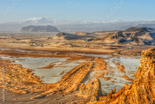 Tableau sur toile Panoramic aerial view of Dyrholaey Peninsula from viewpoint in southern Iceland