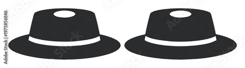 Vintage boater hat vector icons, classic flat top straw hat silhouettes with ribbon, traditional formal headwear set for summer fashion design