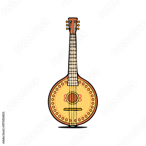 Traditional Portuguese Fado Guitar Decorated with Folk Art Elements