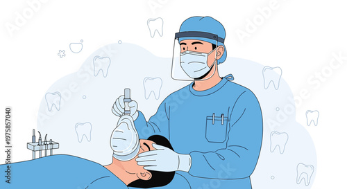 Dentist Administering Anesthesia Mask to Patient During Dental Surgery