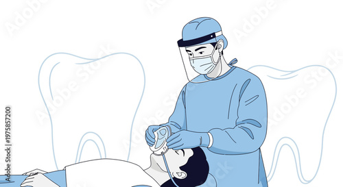 Dentist Performing Dental Surgery with Anesthesia Mask on Patient