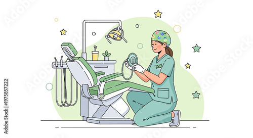Dentist preparing dental chair and equipment for patient treatment