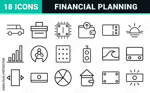 Minimalist finance and budgeting line icons set