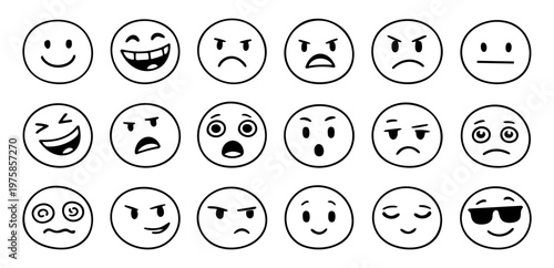 Doodle Emoji Faces Line Icon Set Minimal Hand Drawn Emotions Collection