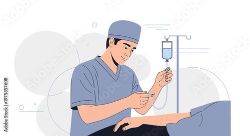 Doctor Administering IV Drip to Patient in Hospital Room