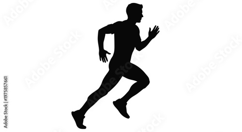 Silhouette of a man running dynamically against a plain white background