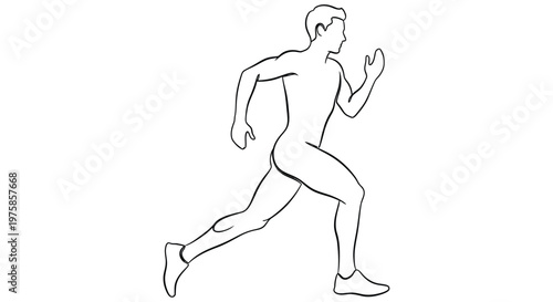 Line drawing of a man in motion dynamically running with outstretched arms