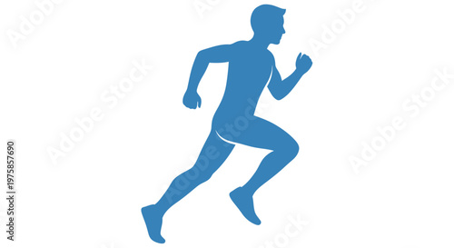 Silhouette of a man running depicted in a vibrant blue against a white background