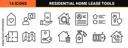 Real estate rental and property management minimalist outline icons