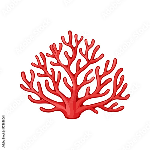 Vibrant red branching coral reef organism isolated on white background