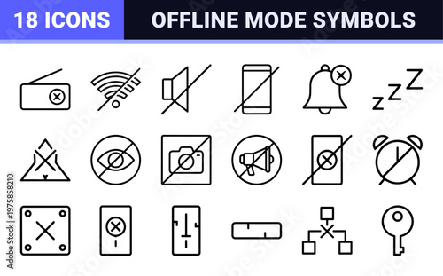 Minimalist digital detox and offline technology icon set
