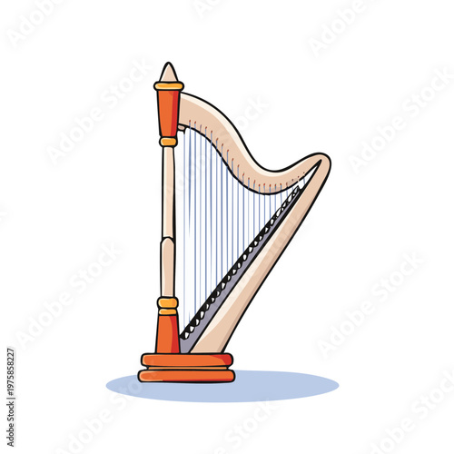 Ornate classical harp with delicate strings and warm wooden frame a musical instrument