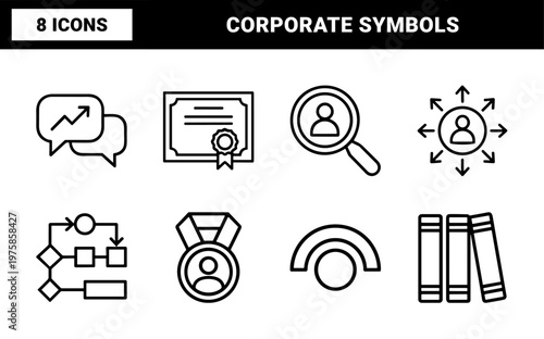 Black line business and corporate icon set