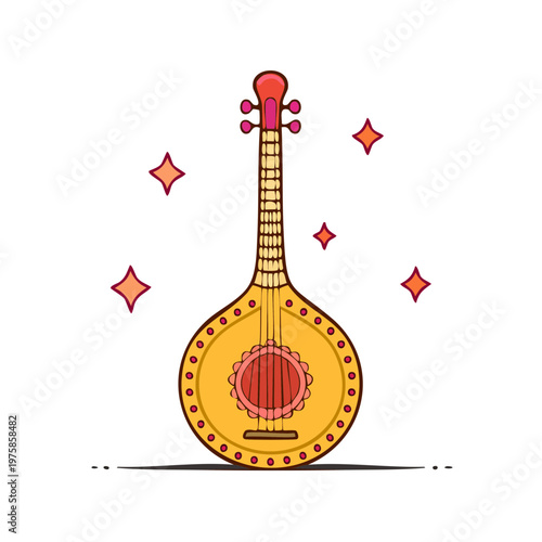 Traditional Portuguese guitar with decorative elements and sparkling highlights isolated on white