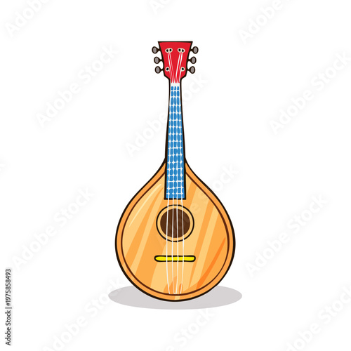 Traditional Portuguese Folk Guitar with Wooden Body and Red Headstock