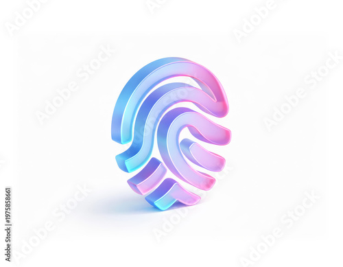 Wallpaper Mural 3D fingerprint made of smooth ribbon‑like lines in a blue‑pink gradient with a soft matte‑glass effect, rendered in a modern minimal style on a clean white background. Torontodigital.ca