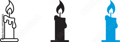 Candle icon, burning flame melt wax symbol, dripping wax concept, heat sign, glowing candle light illustration, soft wax fire