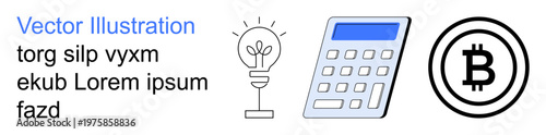Financial technology, cryptocurrency investment, blockchain concepts, digital payments, ideas and innovation, fintech solutions. Light bulb, calculator and Bitcoin symbol. Cryptocurrency investment
