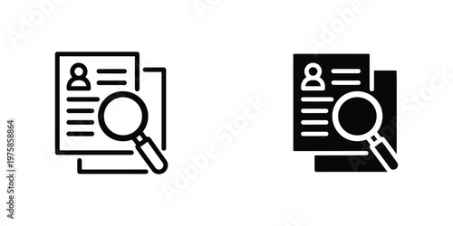 Resume and magnifying glass outline and solid styles set