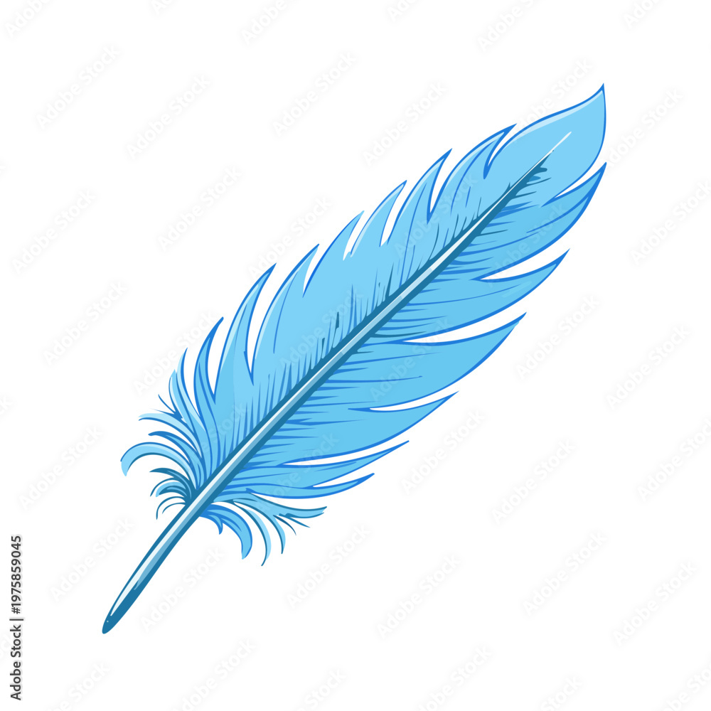 Fototapeta premium A delicate light blue feather with intricate details isolated on a white background