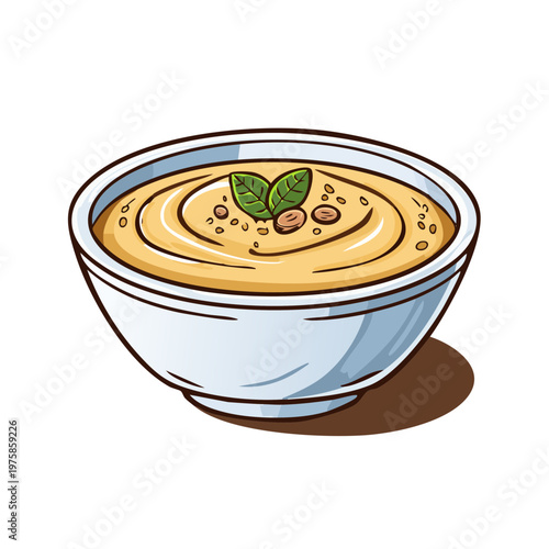 A bowl of delicious creamy soup topped with fresh herbs and nuts for a flavorful meal