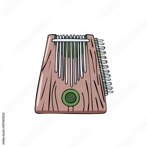 African thumb piano kalimba with wooden body and metal tines for playing melodies and music