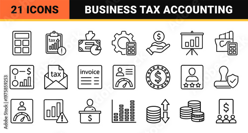 Accounting and financial audit minimalist line icons